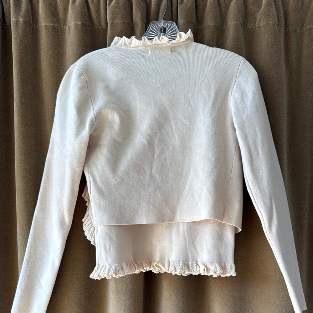 Urban Outfitters Ivory Ruffle Trim Cardigan Set with strapless Top - Picture 2 of 16